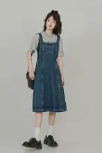 ウエストシェイプデザイン デニムキャミソールワンピース【女性用・小柄向け・夏用】