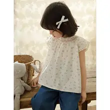 可愛いデザインの子供用シャツ【コットン製・フラワープリント・半袖・夏用】