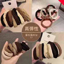 10本セット ベージュカラー シームレスエラスティックヘアゴム