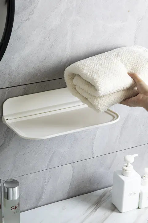 壁掛け収納ラック 折りたたみ 穴あけ不要 コンパクト 棚 バスルーム お風呂 小物収納