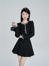スカート セットアップ レディース ツイード風 ブラック 茶色系 上品 きれいめ 秋冬