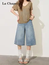 デニムパンツ レディース クロップド ハイウエスト ワイド ルーズ 着痩せ ブルー 夏