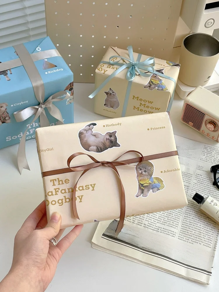 可愛い猫デザインの大サイズDIYギフトボックス：のし紙 コンビニ で手軽に購入できるプレゼント用包装紙