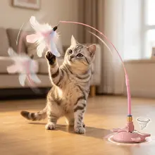 hipidog 猫用おもちゃ 吸盤付き 羽根 長竿 猫じゃらし 子猫用 一人遊び 発散 運動不足解消