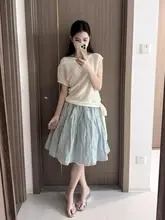 アメリカンビンテージ風 フレアスカート【膝丈・レース切替・春夏用・ハイウエスト】