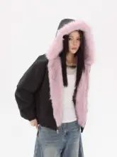 粉色のダウンパーカ【両面着用・フード付き・厚手・女性用】