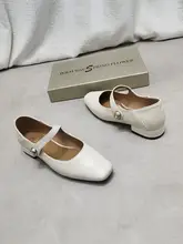 低ヒールの本革レディースマリジェンヌシューズ【バックル付き・浅口デザイン】