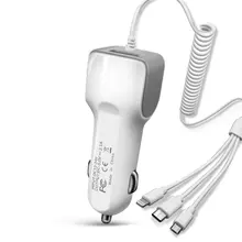 USB車載スマホ充電器【三口充電・多機能・伸縮式ケーブル】