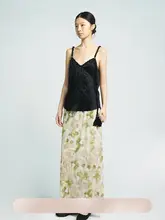 春夏用のグラデーションメッシュミディスカート【松霜緑・軽やかなデザイン】（セットアップ対応）