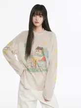 UVカットパーカー レディース 長袖 ジャカード グラフィティ柄 遊び心 アメカジ ヴィンテージ ルーズ 着痩せ「King Prince」