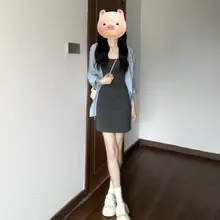 小柄な方に最適なキャミソールドレスとシャツのコーディネート【春季・高級感あるデザイン】（セットアップ対応）
