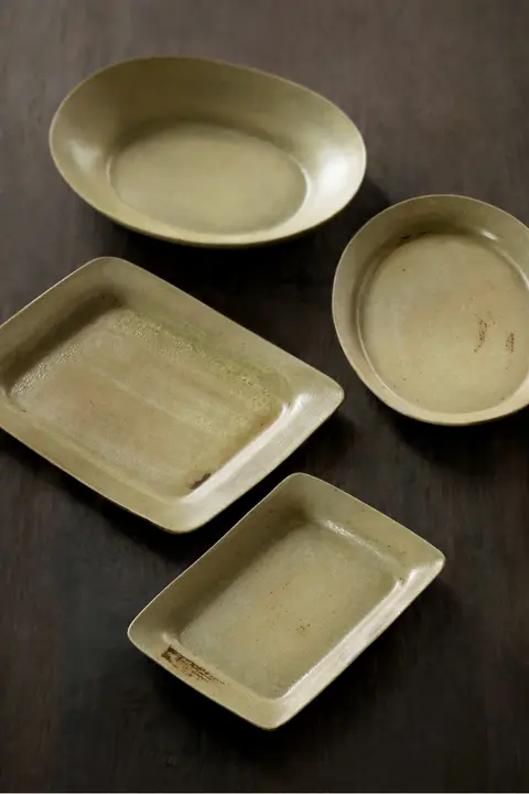 楕円皿 長皿 深皿 魚皿 粗陶 手づくり ヴィンテージ おしゃれ 家庭用 食器