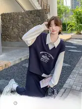 深青色のポロ襟デザイン女用スウェットシャツ【カジュアル・春秋用・細見え】（セットアップ対応）
