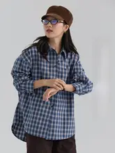 チェック柄のコットンシャツ【ゆったりした韓国風・通勤スタイル・春用・女性用】