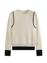 装飾ライン入りカラーコンビニットトップス【修身タイプ・長袖・プルオーバー】（セットアップ対応）