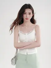 Vネック白レースキャミソール【胸パッド付き・春夏用・女性用】
