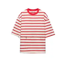 大人の女性向けボーダー柄Tシャツ【ゆったりシルエット・ラウンドネック・短袖】