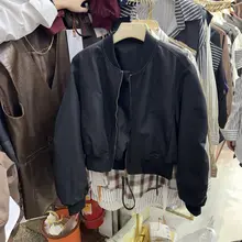 韓国風 ラフなデザインのショートバイカーパーカ【スタンドカラー・ボリュームスリーブ】