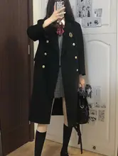大学風 ダブルボタンコート【ブラック・ウール・中長丈・JKスタイル】