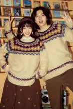 ALOHA ヴィンテージ風 フェアアイルニットセーター【粗い編み地・港風デザイン】