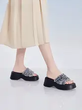 キラキラデザインの厚底サンダル【一字型・松糕ソール・女性用】