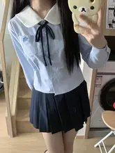 東京歳時記 JK制服オリジナルデザイン 学院風シャツワンピースセット【青・2点セット】
