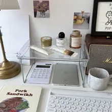 シンプルな透明収納ラック【学生用・重ね置き可能・デスクトップ一層・化粧品整理・折りたたみ式】