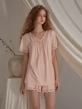 夏用フレンチスタイル プリンセスデザイン 半袖ショートパンツ パジャマ【ゆったりした着心地】（セットアップ対応）