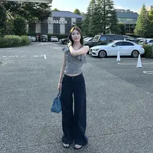 細斜紋デニムブレンドストレートパンツ【フィット・ウエスト周りが気にならない・女性用】
