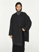 デザイン性の高いダブルフェイスコート【取り外し可能なフード・シンプルな通勤スタイル・ミディ丈】