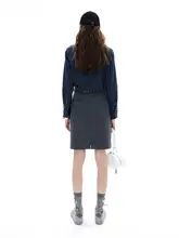 冬用デニム長袖シャツ【フリル装飾・女性用】