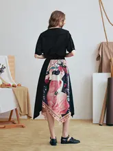 ヴィンテージ風プリントの不規則なデザインのスカート【軽やかなロング丈・パッチワーク】