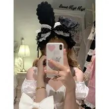 ロリータ風リボン付きドット柄ヘアクリップ【レースエッジ・キュートデザイン】