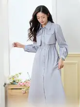 エレガントなデザインの衿付きワンピース【女性用・細身・秋冬用】