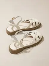 真皮製 平底包頭サンダル【夏用・透かしデザイン・ローマスタイル】