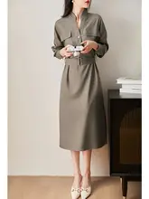 収 waist デザインのシャツワンピース【モダンスタイル・秋用】（セットアップ対応）