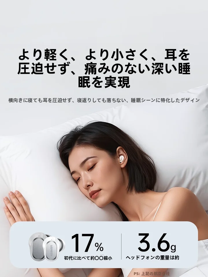 ワイヤレスノイズキャンセリングイヤフォン【インイヤー・スリープ用・ミニサイズ】