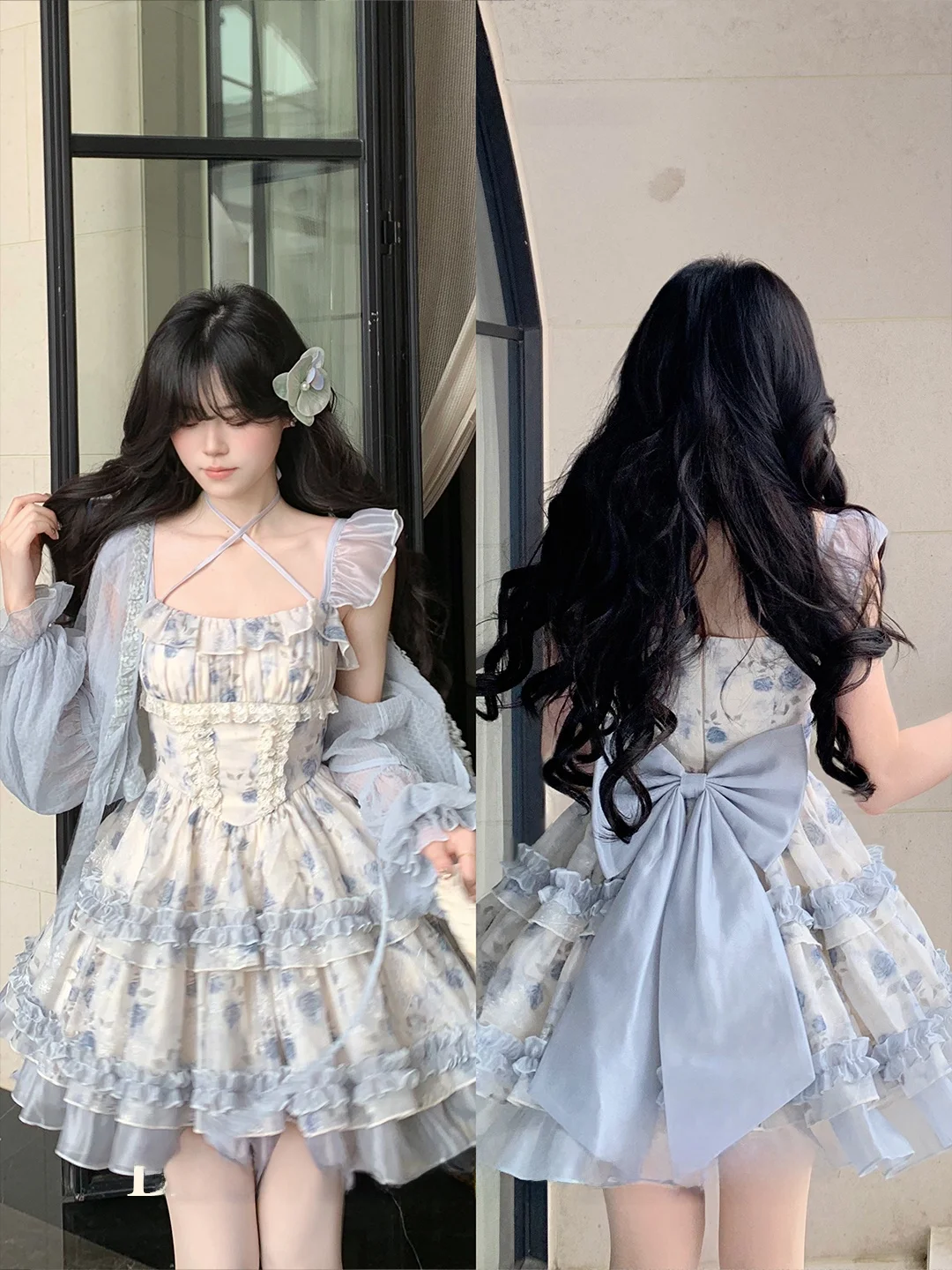 爽やかな花柄のプリンセスドレス：小飛袖・リボンデザインでデートシーンに最適な着用法