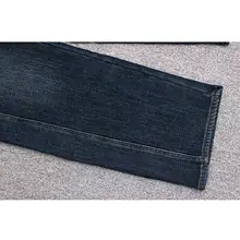 高腰ストレッチデニムパンツ【冬季用・フリース裏地・ワイドレッグ・水泥ブルー】