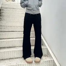 美式ストリートスタイルのフレア工装パンツ【レトロカモフラ・スリムフィット・女子用】