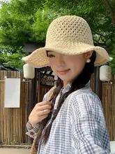 麦わらバケットハット サンハット レディース ストロー メッシュ 紫外線対策 ビーチ リゾート 夏