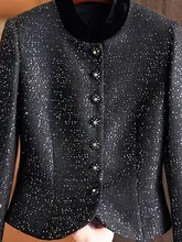 ブラックスパンコールのツイード風カーディガン【高級感・短丈・小柄向け】