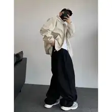 メンズ ワイドパンツ【シンプル・カジュアル・ストレートデザイン・コットン混合】