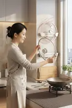 壁掛け鍋蓋ラック【伸縮式・多機能・穴あけ不要】