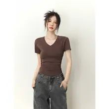 VネックショートスリーブTシャツ【夏用・無地・スリムフィット・女性用】