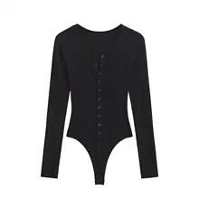 ボタン付きヘンリーネックロンパース【フィット感・長袖・タイト】