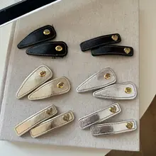 レトロデザインのレザー製ハートモチーフヘアクリップ【高級感・前髪用・纖細な髪用】（セットアップ対応）