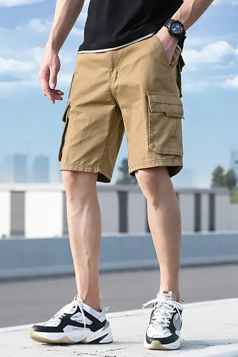 メンズ夏用薄手カーゴショートパンツ【ゆったりストレート・コットン・5分丈・カジュアル】