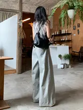 グレーのサスペンダーパンツ【フィット・ワイドレッグ・カジュアルスタイル】（セットアップ対応）