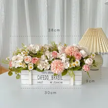 北欧風木製フェンスの造花【テーブルデコレーション・リビング用・花器付き】（セットアップ対応）